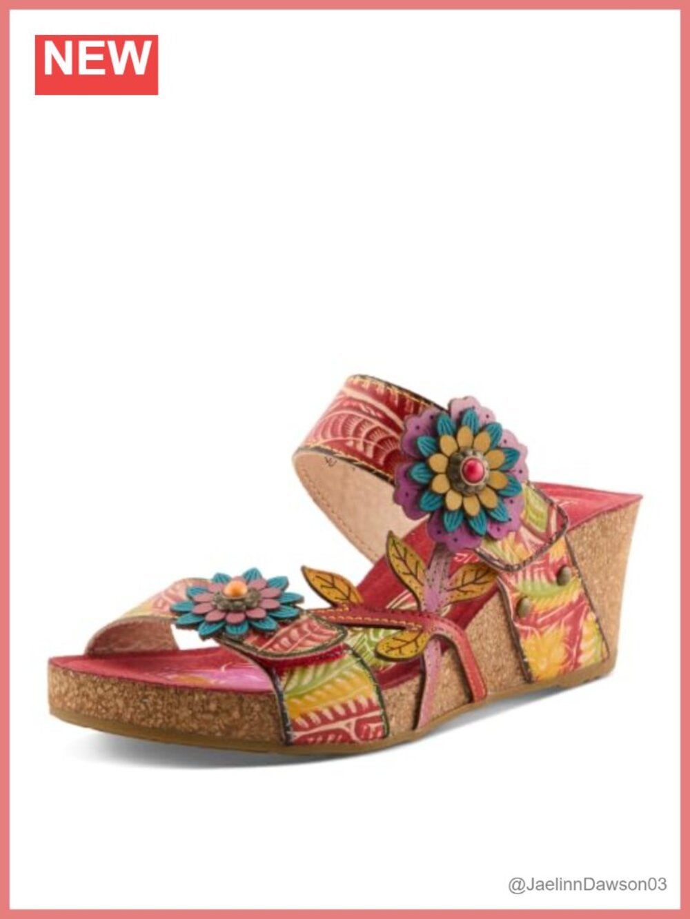 Hand-Painted Leather Slide Sandals Adjustable Wedge